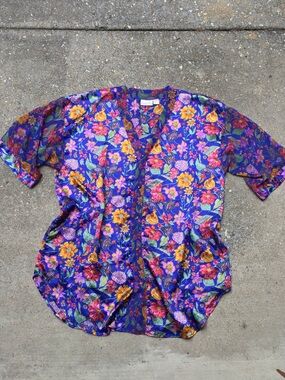 Vintage Solange Vibrant Floral Caftan/ Kimono Top